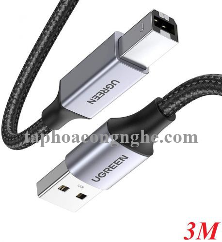 Ugreen 80804 3M đầu nhôm dây bọc lưới chống nhiễu cáp máy in màu Đen 2.0 USB A sang B US369 30080804